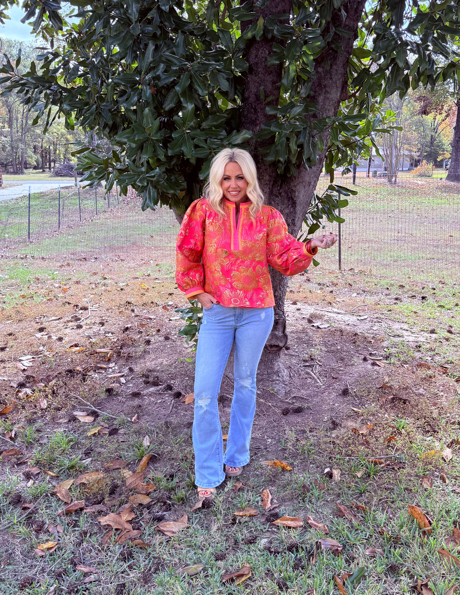 Neon Floral Jacquard Top – Sassafras Gift Boutique
