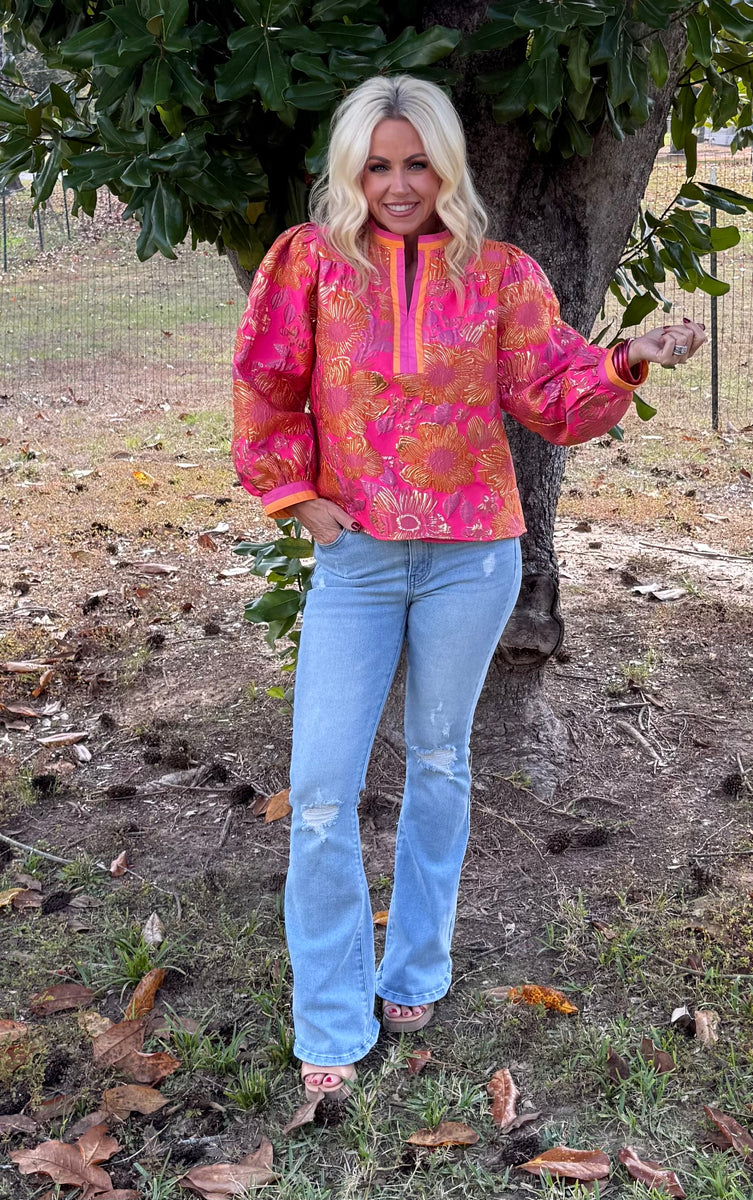 Neon Floral Jacquard Top – Sassafras Gift Boutique