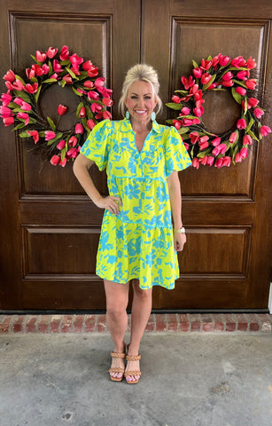 Lime and Blue Floral Dress