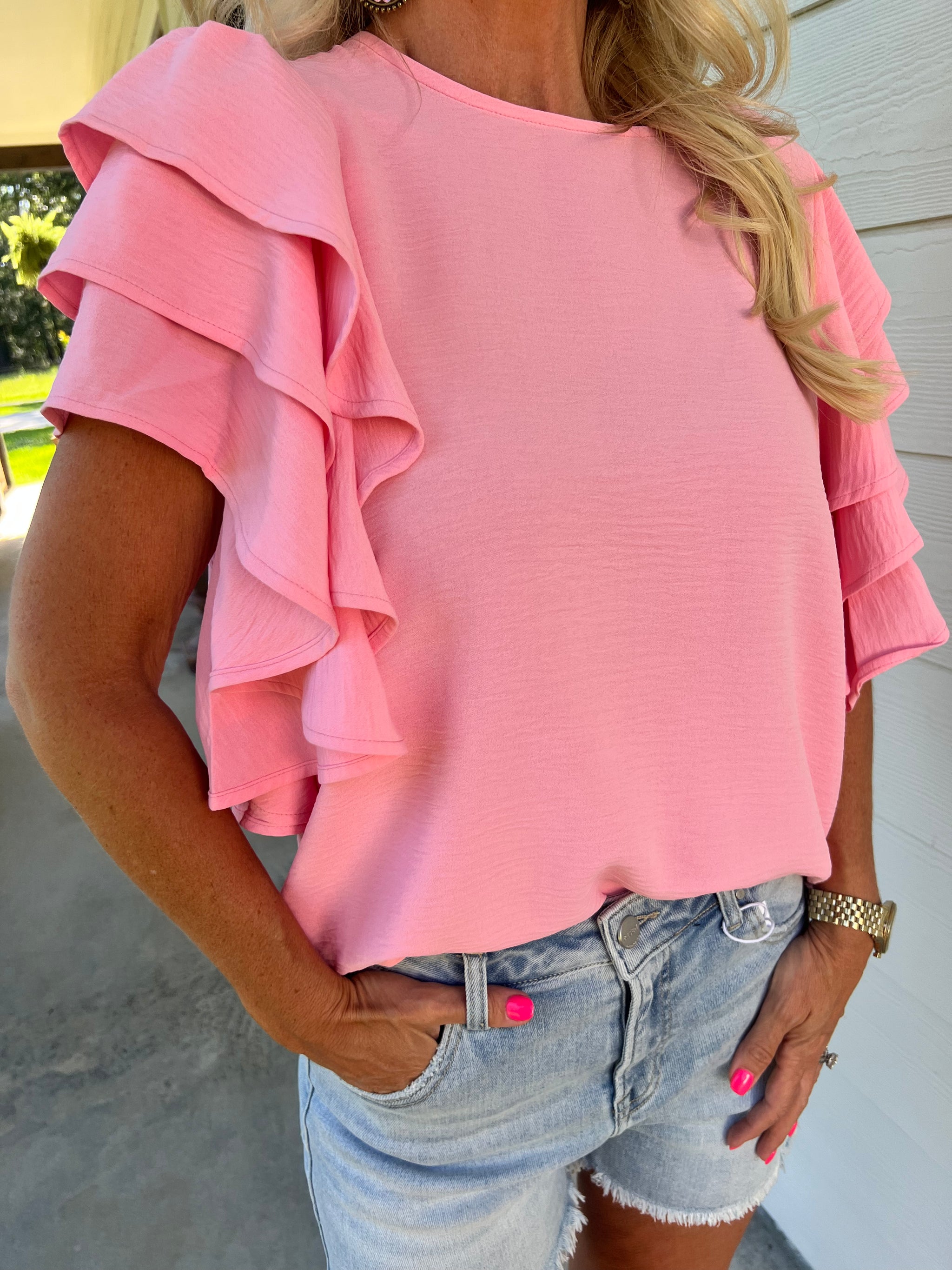 Pink Ruffle Top – Sassafras Gift Boutique Pink Ruffle Top – Sassafras Gift Boutique