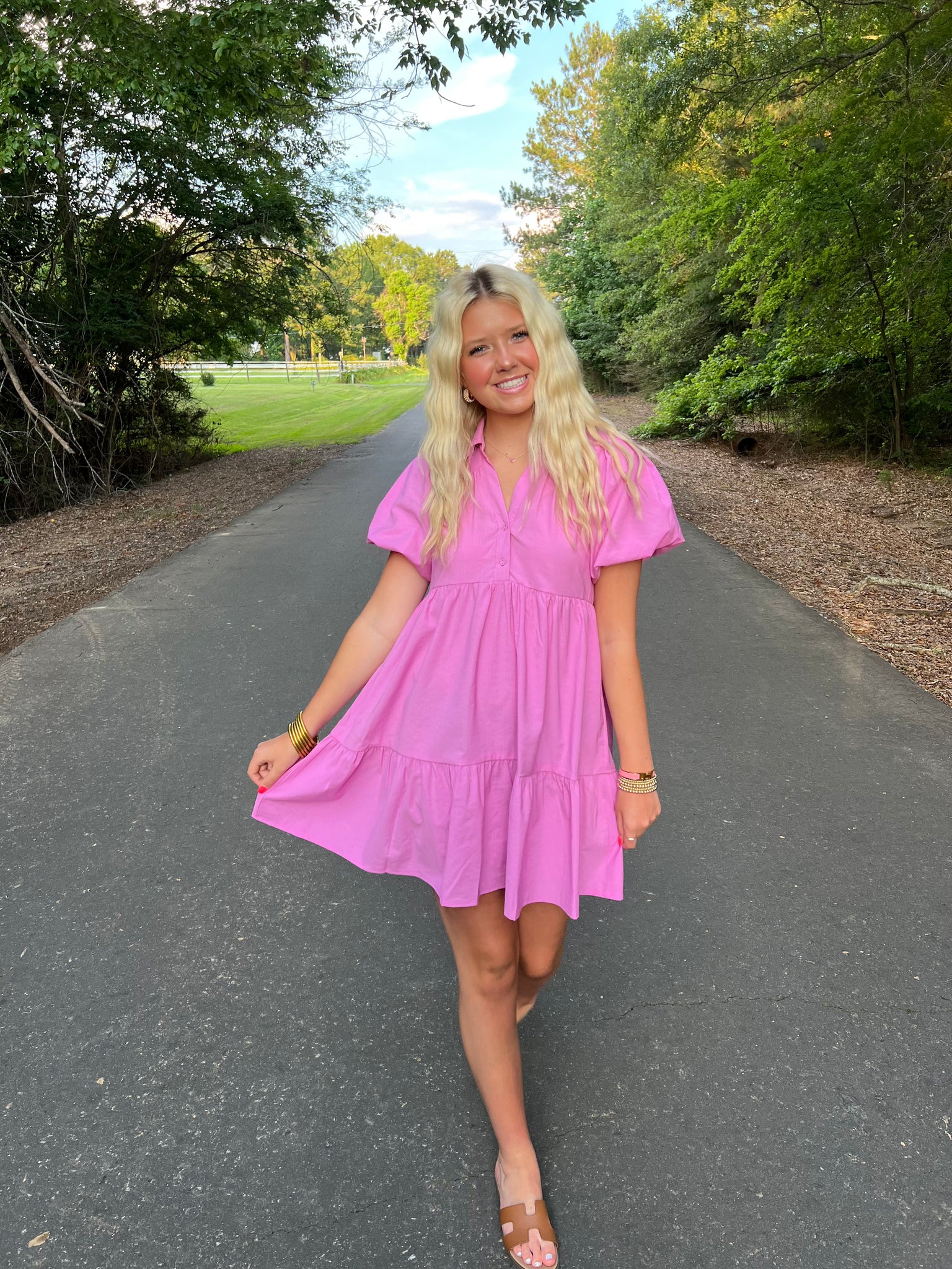 Pink Mauve Bubble Sleeve Dress