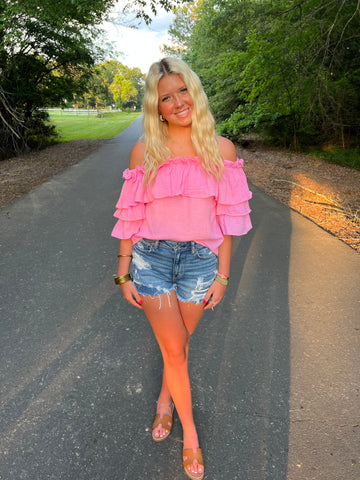 Bubblegum Off The Shoulder Top