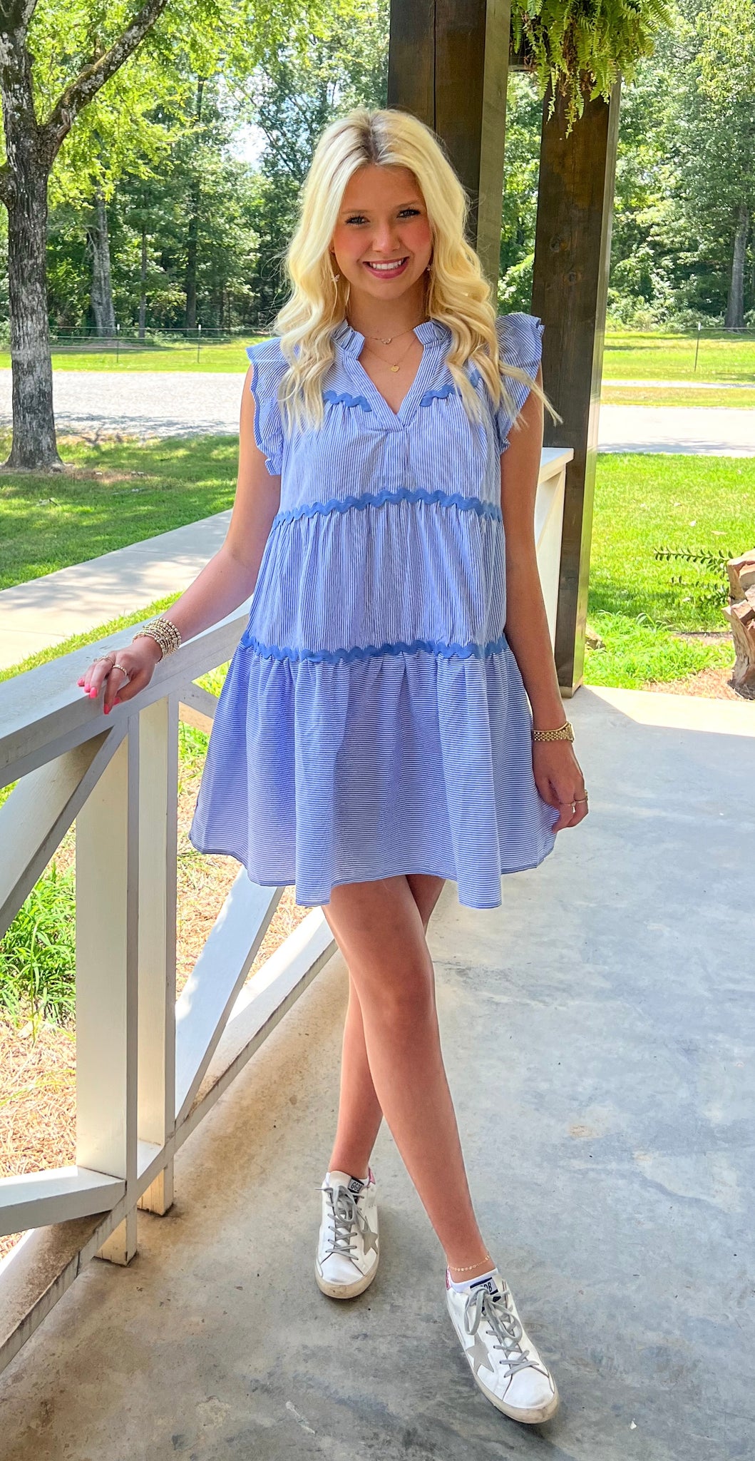 blue ric rac dress Lita V-Neck Ric Rac Midi Dress Blue