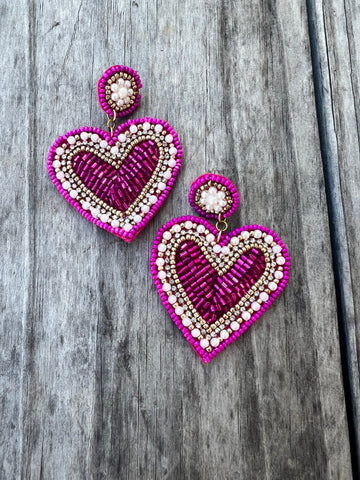 Magenta Heart Earring