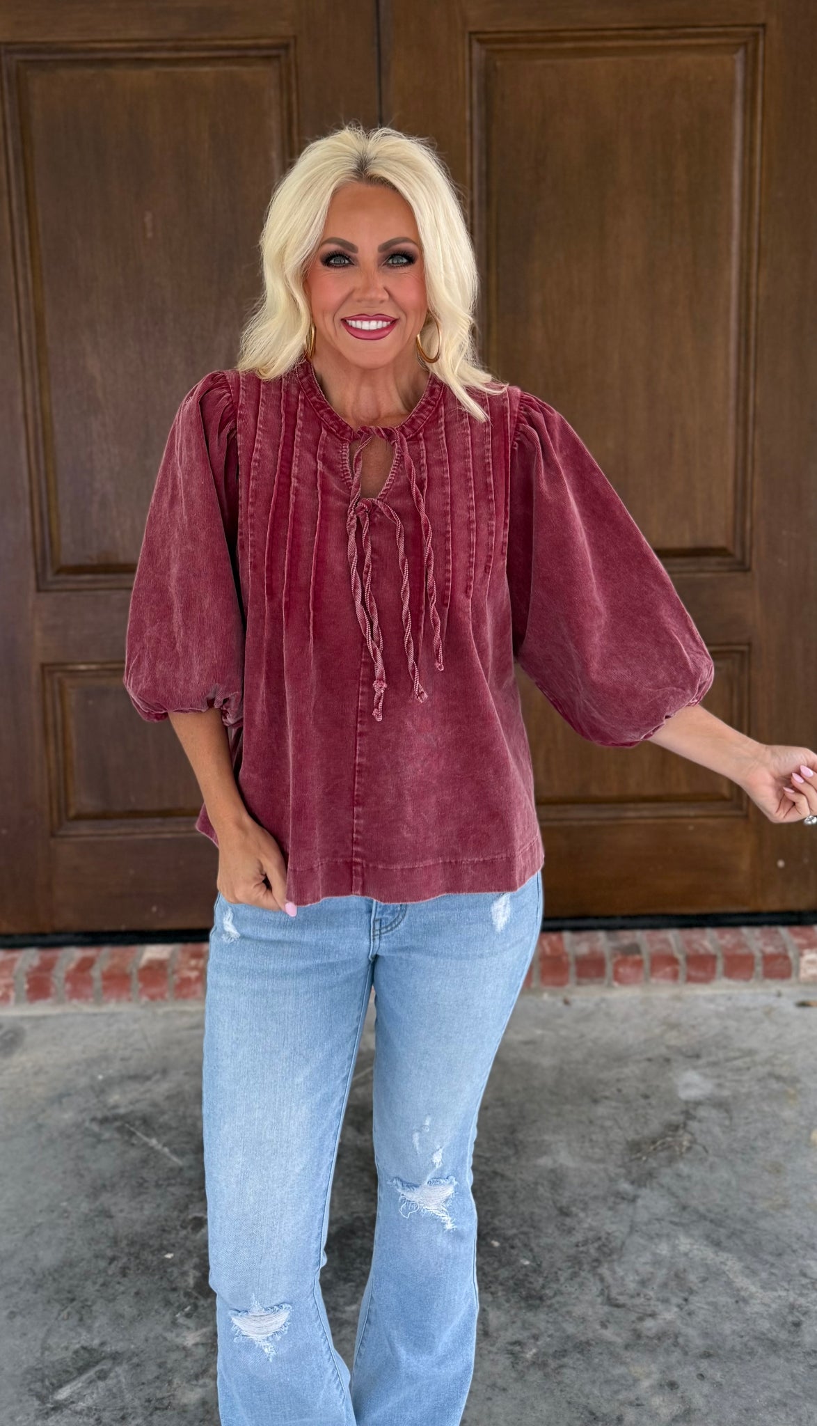 Crimson Corduroy Top