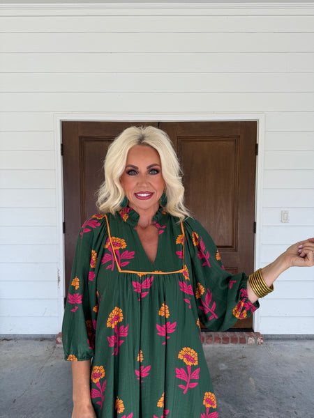 Green Floral Babydoll Dress