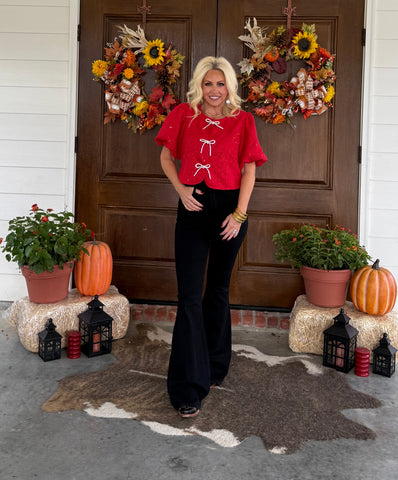 Red Sequin Tweed Top