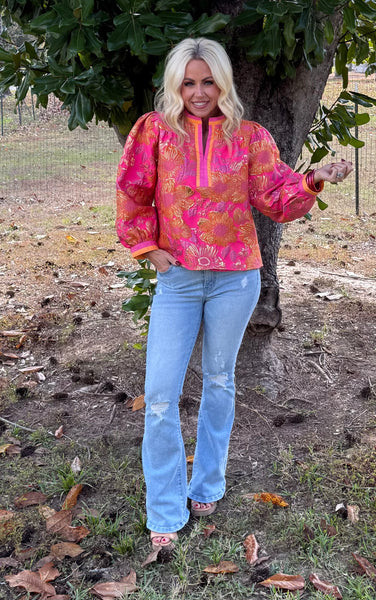 Neon Floral Jacquard Top