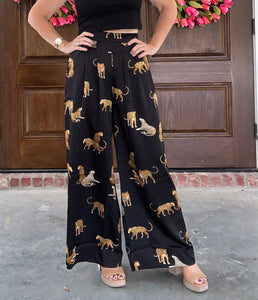 Black Satin Leopard Pants