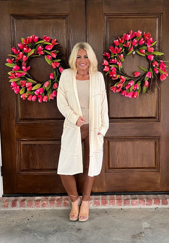 Cream Contrast Stitching Duster