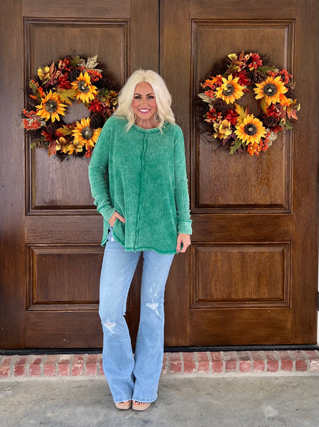 Kelly Green Waffle Knit Top