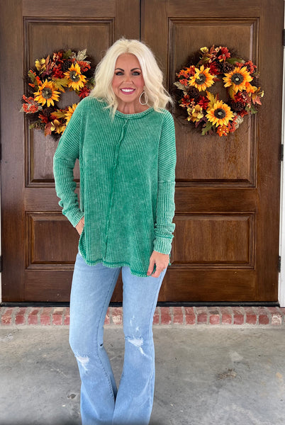 Kelly Green Waffle Knit Top