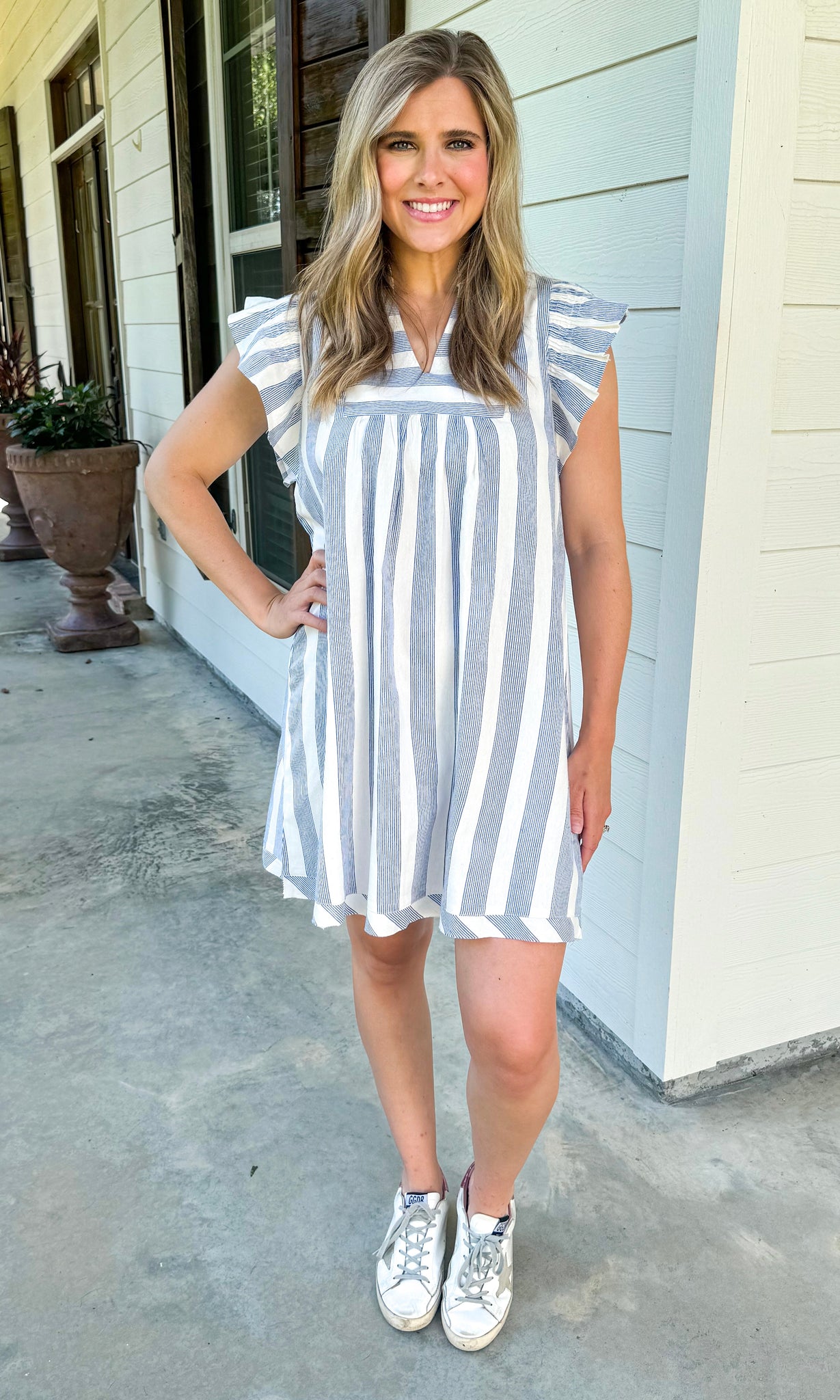 Blue and Ivory Stripe Dress
