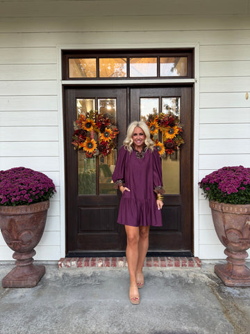 Plum Leopard Ruffle Trim Dress