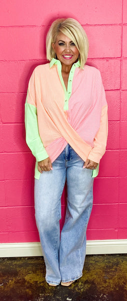 NEON Button Down Top
