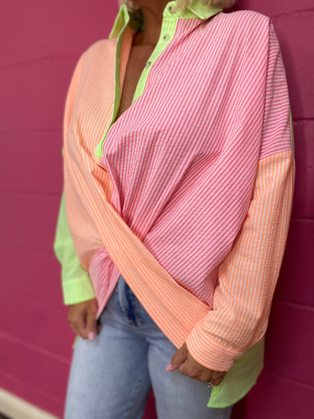 NEON Button Down Top