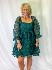 Hunter Green Leopard Puff Dress