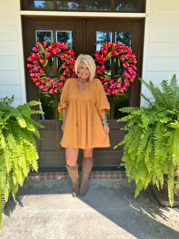 Camel Crinkle Dress
