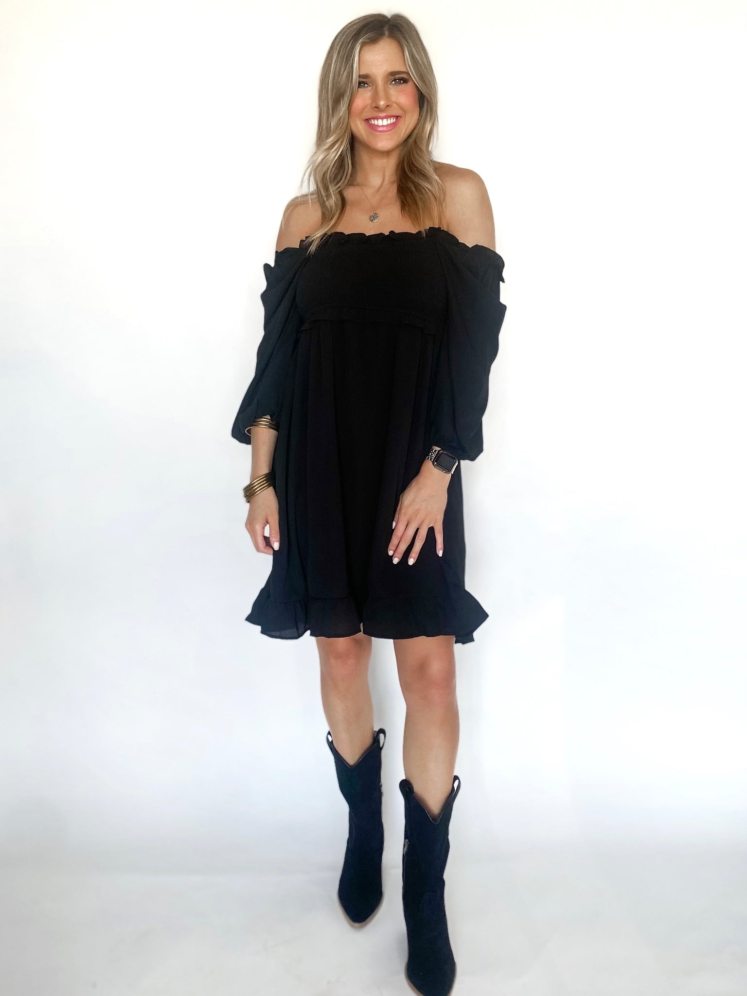 Black Smocked Dress – Sassafras Gift Boutique Black Smocked Dress – Sassafras Gift Boutique