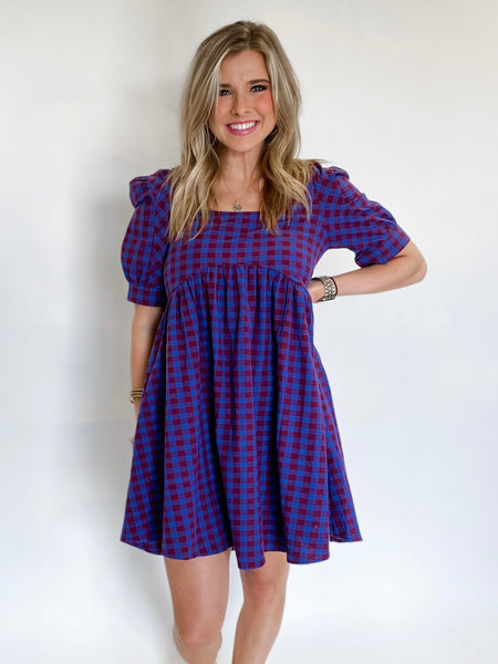 Wine and Blue Dress